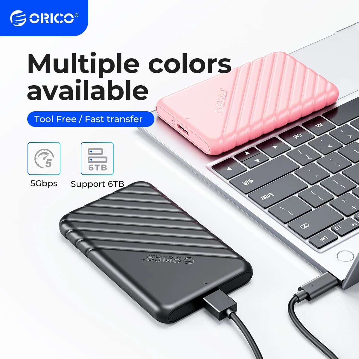 ORICO per PC portatile MicroB USB3.0 Custodia per HDD di archiviazione esterna da 2,5 pollici SATA 5Gbps HDD SSD Custodia per disco rigido Supporto UASP