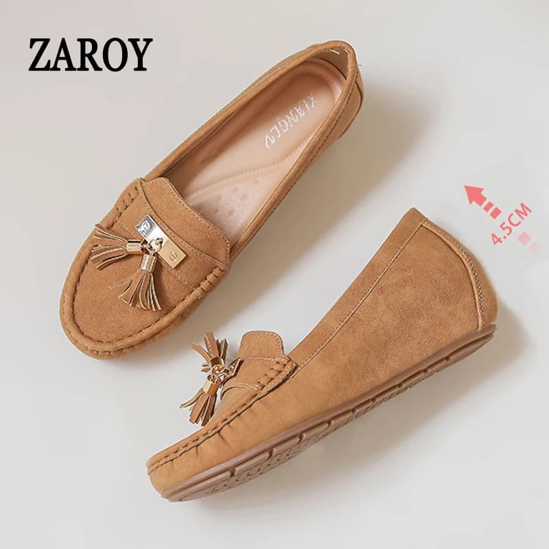 Mocassini with tassels large apartments Woman Luxury suede Brown apricot Shoes Low slip-on soft casual daily guide shoes Mocassini лофе