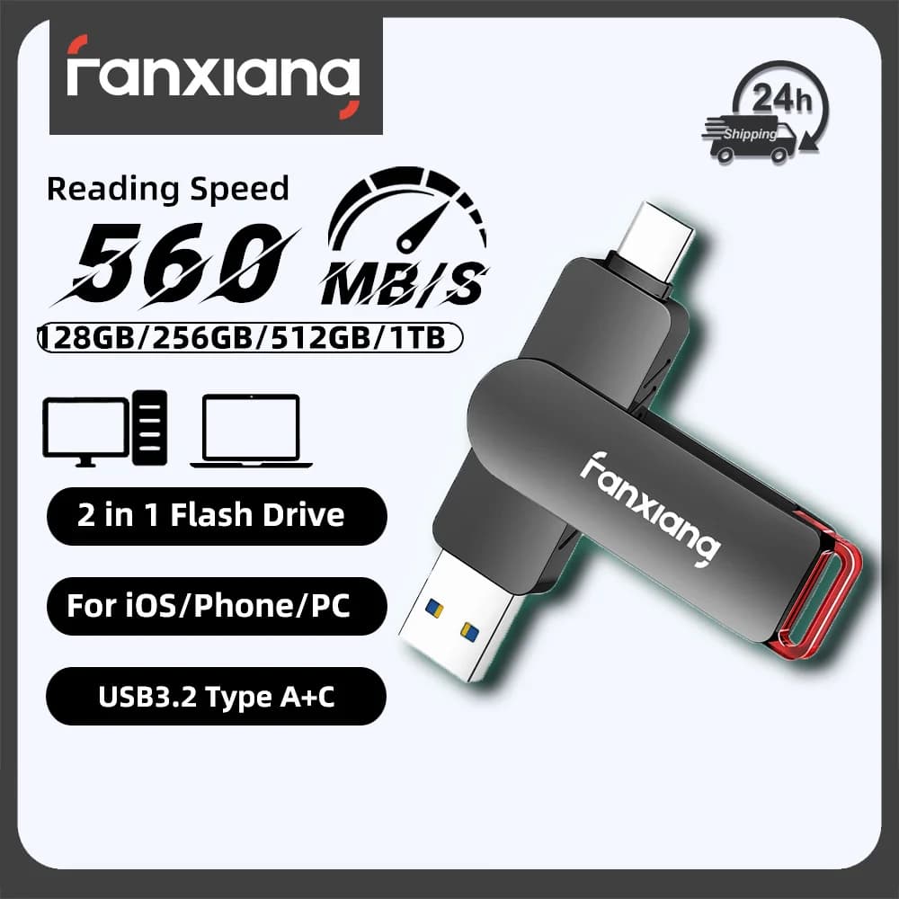 Chiavetta USB Fanxiang FF520 560MB/s Type-C+USB-A 256GB 512GB ad alta velocità, unità flash a stato solido per laptop, telefono e PC
