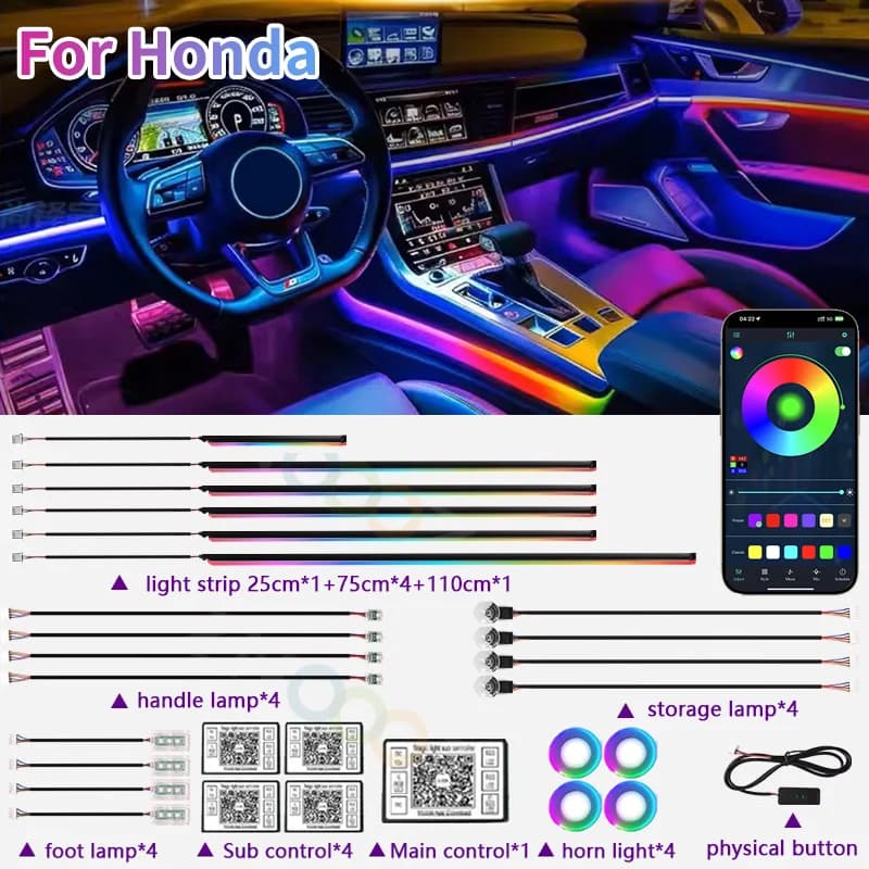 RGB 22 in1 environmental lights for indoor car acrylic car for Honda Civic Type R Fk7 Fk8 Fk2 type S accessories for car lighting strips