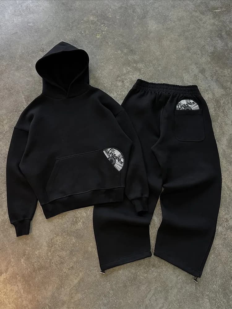Men's Sportswear 2026 Trendy High Street retro Casual Streetwear Y2K Harajuku with Embroidered Sweatshirt and Hip-hop Wide Pants