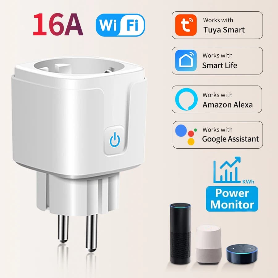 Tuya Smart WiFi EU socket Plug 16A Power supply monitor Alexa Google Home Voice control Smart Life APP Remote control