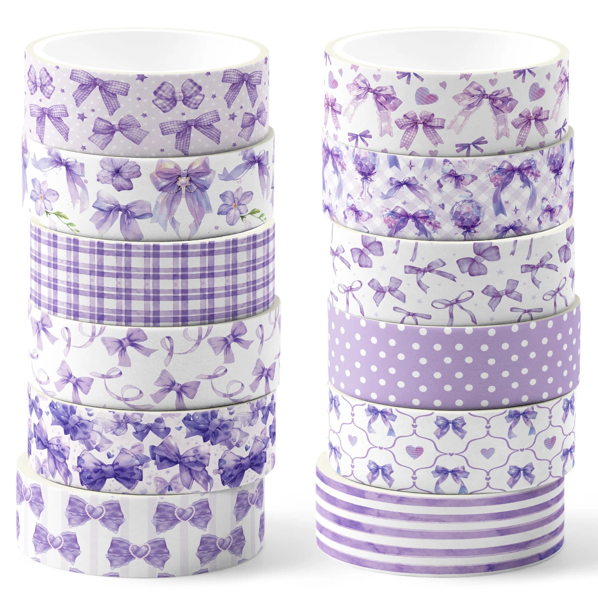 12 Rolls Purple Bow Washi Tape Set,Decorative Paper Stickers,DIY Craft Tape for Gift Scrapbooking Dairy Decoration Supplies
