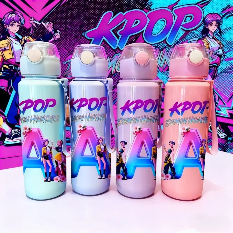 3D-K-pop Printed Models Demon Hunters Letter A cup of bright colored water Rumi Mira Zoey Water bottle Birthday-Resistant to fading