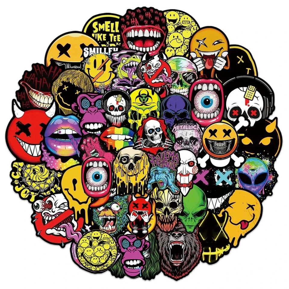 50 pezzi pop horror teschio adesivi fantastici cartoni animati graffiti decalcomanie chitarra laptop casco moto skateboard adesivo giocattoli arredamento