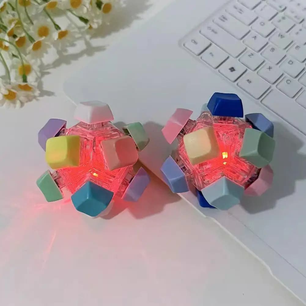 Portachiavi Fidget Cube a 12 pulsanti - Giocattolo antistress con luci LED colorate, giocattolo sensoriale antistress e anti-ansia per adulti e bambini