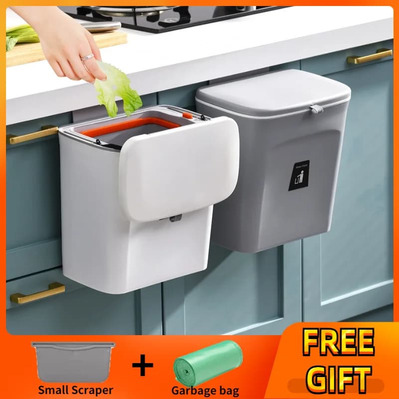 JYPS 7/9L Pattumiera sospesa per cucina Cucina di grande capacità Riciclaggio cestino della spazzatura Pattumiera a parete per bagno con coperchio