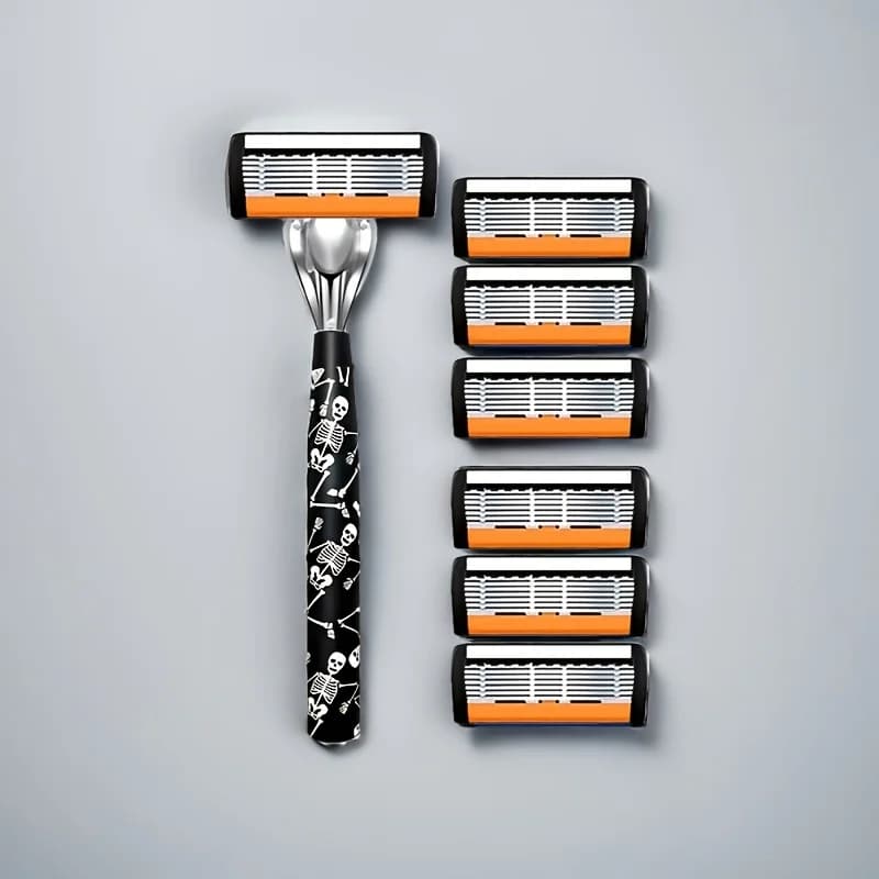 6 Stainless Steel Manual Shaft Razor - Washable Metal Shaving Shaft Razor with Hand Protection and Metal Holder