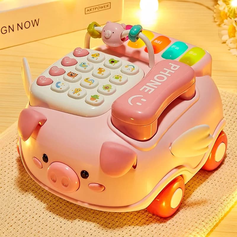 Giocattoli musicali multifunzionali per telefono Bambino Apprendimento interattivo Maiale Telefono Macchina per storie Giocattolo Montessori per l'educazione precoce del bambino