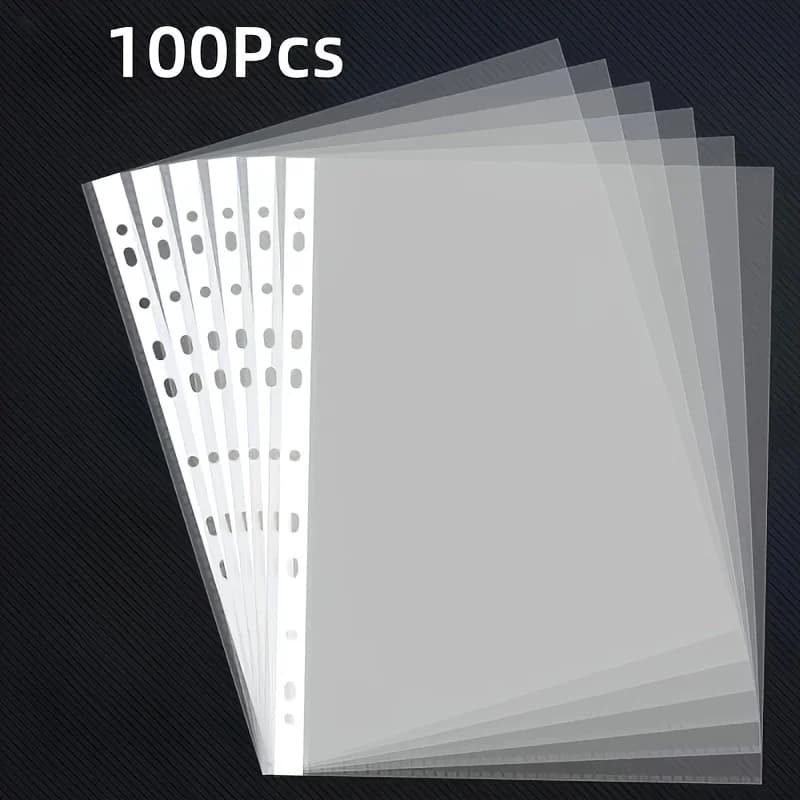 Cartelle di file in plastica trasparente A4 da 50/100 pezzi - Raccoglitore a 3 anelli a 11 fori compatibile, buste per documenti in PP durevoli per ufficio, scuola, casa