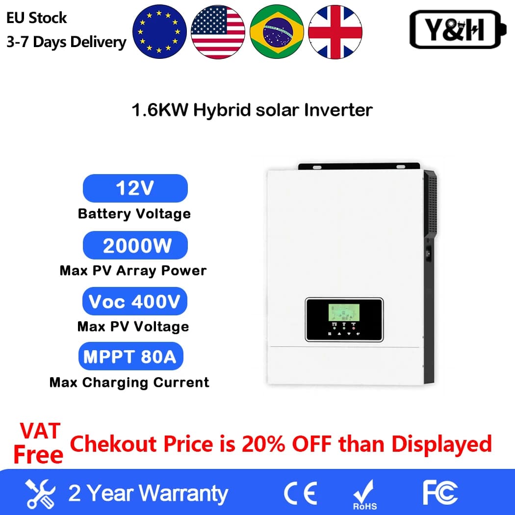 Y&H 1KW 2KVA Inverter solare ibrido 1.6KW MPPT off Grid Inverter 12V 220V MPPT 80A Regolatore solareInverter a onda sinusoidale pura