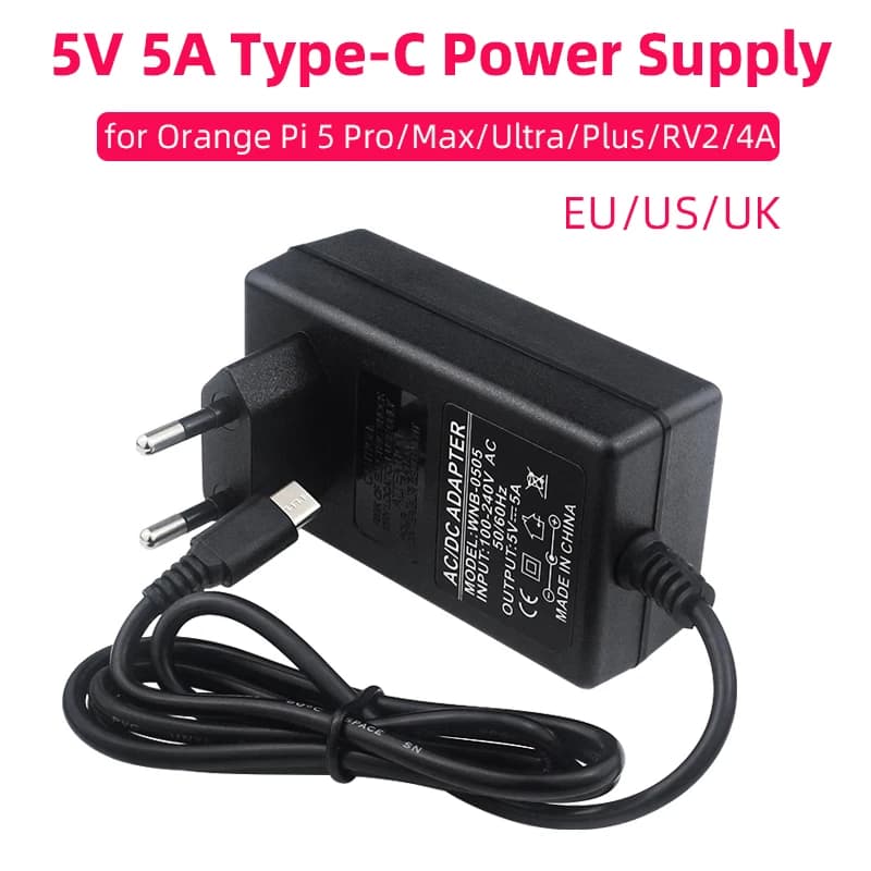 Alimentatore Orange Pi 5V 5A Interfaccia Type-C Ingresso 100-240V Spina EU US UK per Orange Pi 5 Plus / Pro / Max / Ultra / 5 /4A RPI
