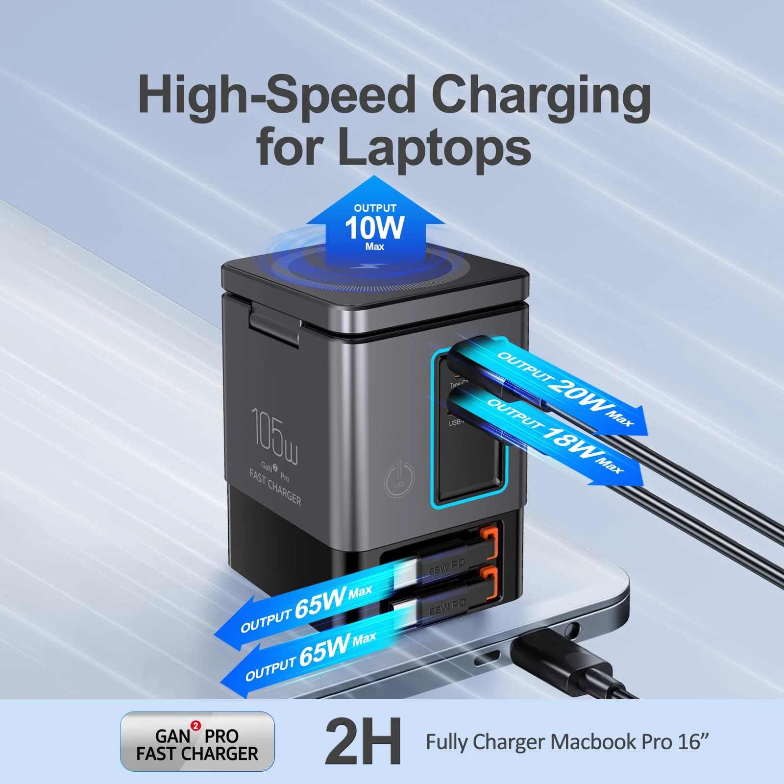 Charging station 6 in 1 with USB-C retractable Power Combo Tower 105 W for multiple devices Fast charger for iPhone Airpod