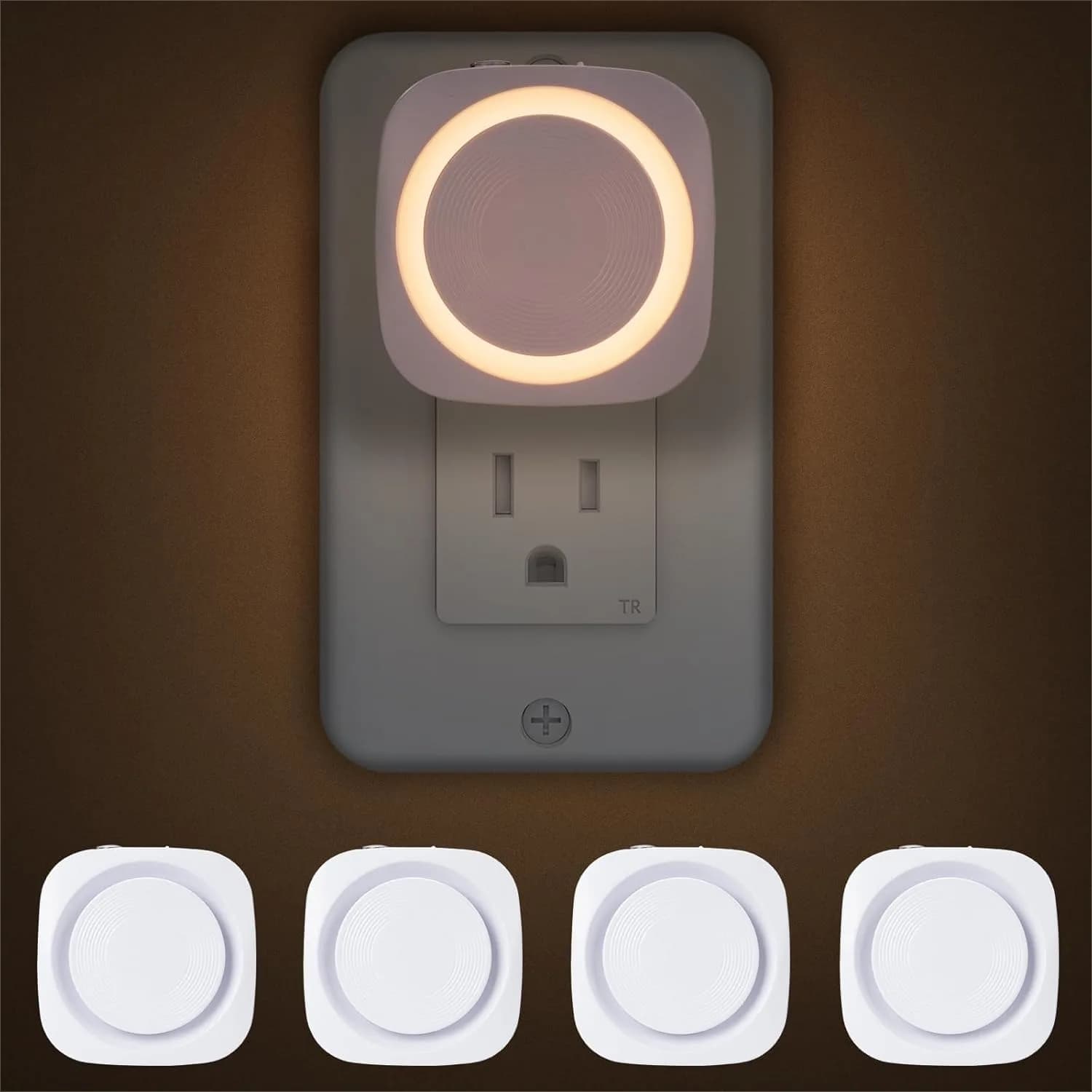 Luce Notturna Dimmerabile da Inserire nella Presa, Set da 4 Luci Notturne con Sensore Automatico per Bagno, Camera da Letto, Corridoio, Cucina, Luce Bianca Calda