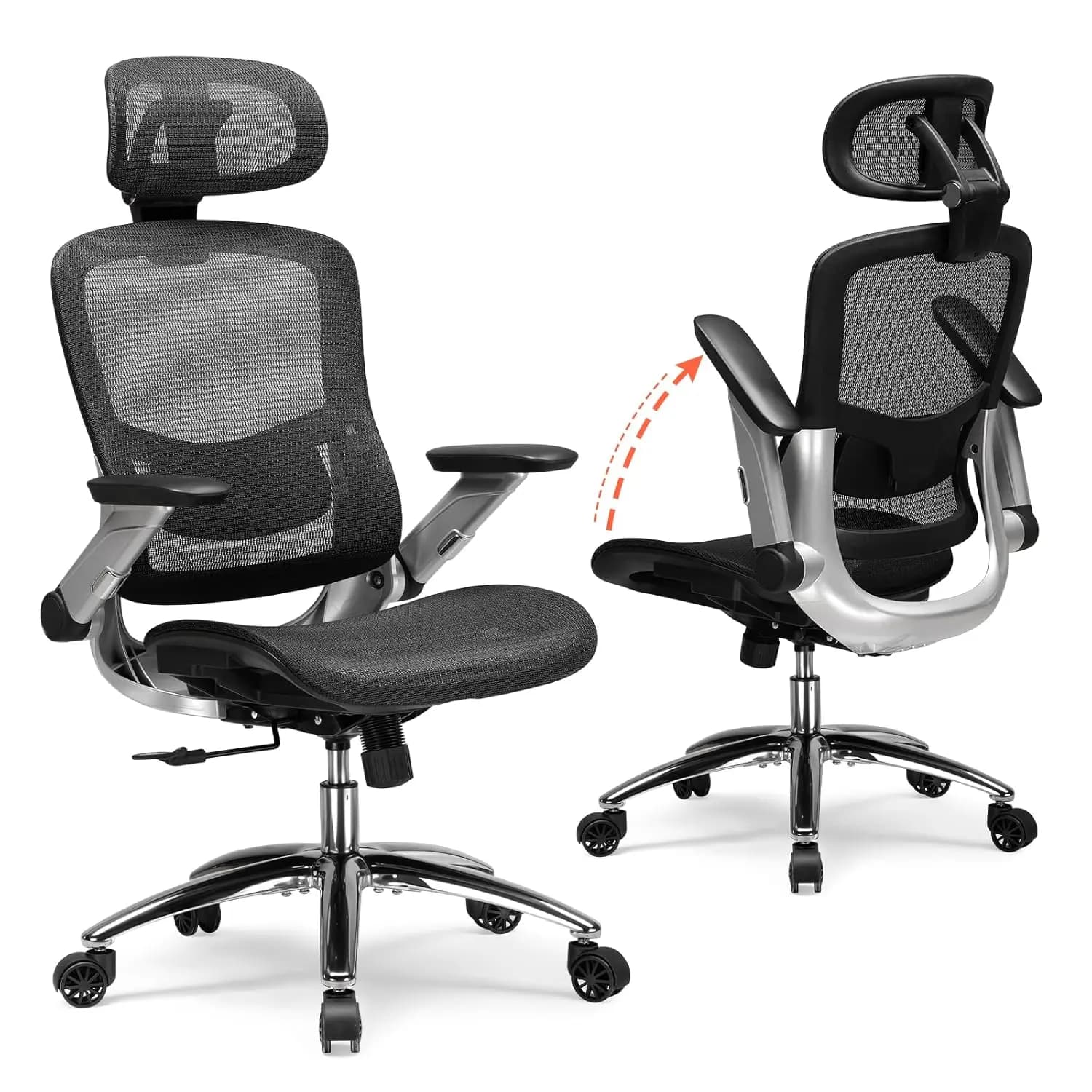Sedia da Ufficio Ergonomica Grande e Alta con Schienale Alto, Poggiatesta e Braccioli Ribaltabili 90-125 ° Sedia da ufficio con cuscino ampio e blocco inclinazione, personalizzabile