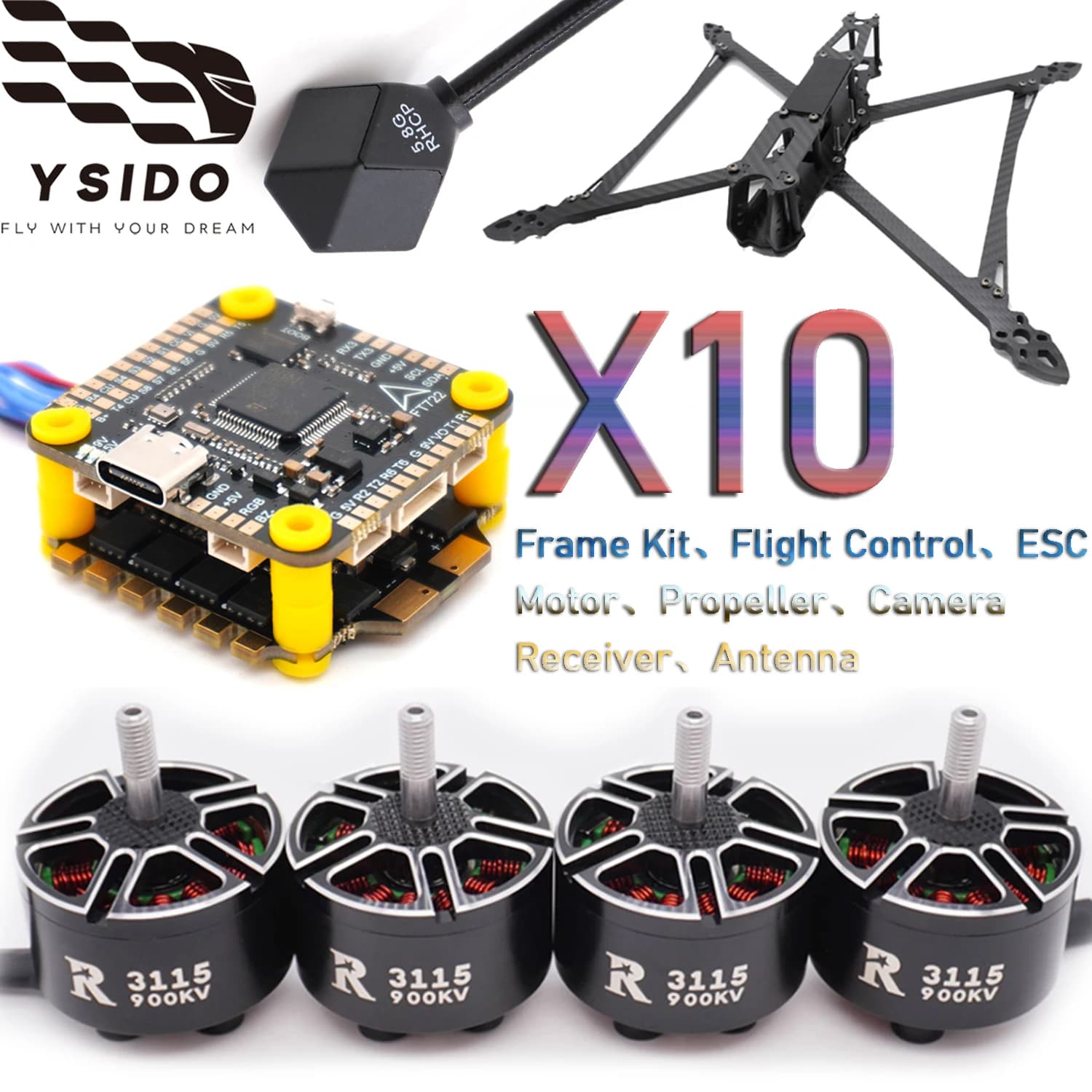 Drone FPV YSIDO RC con Telaio da 427mm Mark4 V2, Stack FC F722, ESC 60A, Motore 3115 900KV, Elica 1050, Fotocamera 915/2.4MHZ ELRS