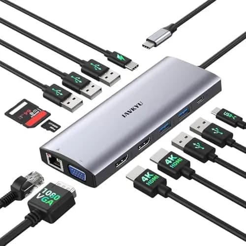 Dock USB C Portatile per Monitor e Dispositivi Multipli Ottimizzato per SEO: Docking station USB-C con doppio monitor, configurazione 13-in-1, 10