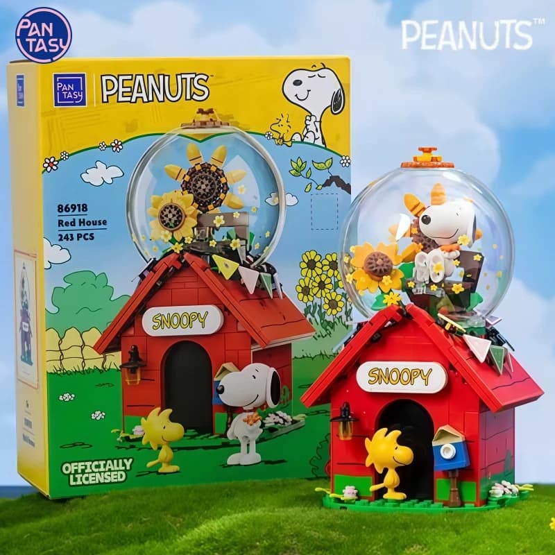 Snoopy Building Blocks Snoopy Red House Anime Street View Puzzle Toy Model Desktop Ornament è un regalo da collezione