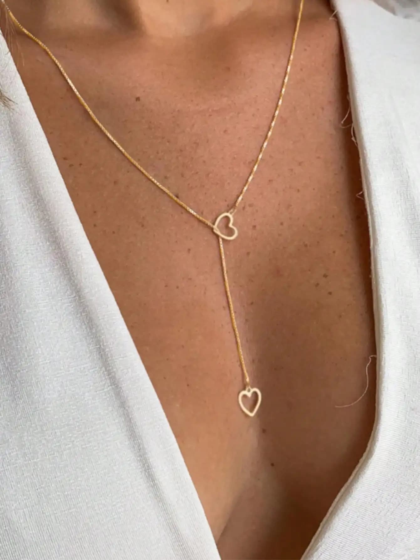 Collana da donna con cuore cavo, ciondolo vintage a forma di cuore color pesca con catena a Y per l'uso quotidiano e per serate romantiche