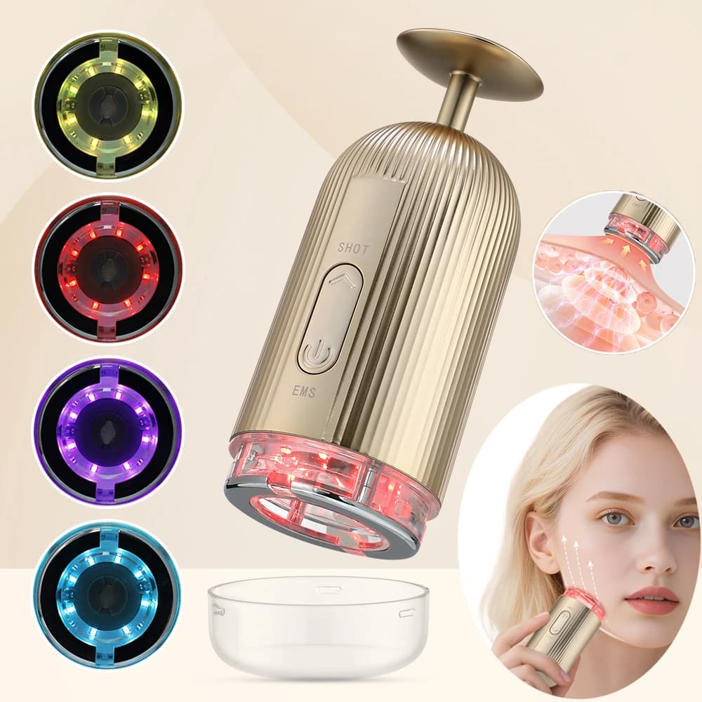 Dispositivo di bellezza facciale EMS 4 colori Terapia della luce a LED Rafforzamento della pelle Lifting del viso Massaggiatore Ventosa per il viso a pressione negativa sottovuoto