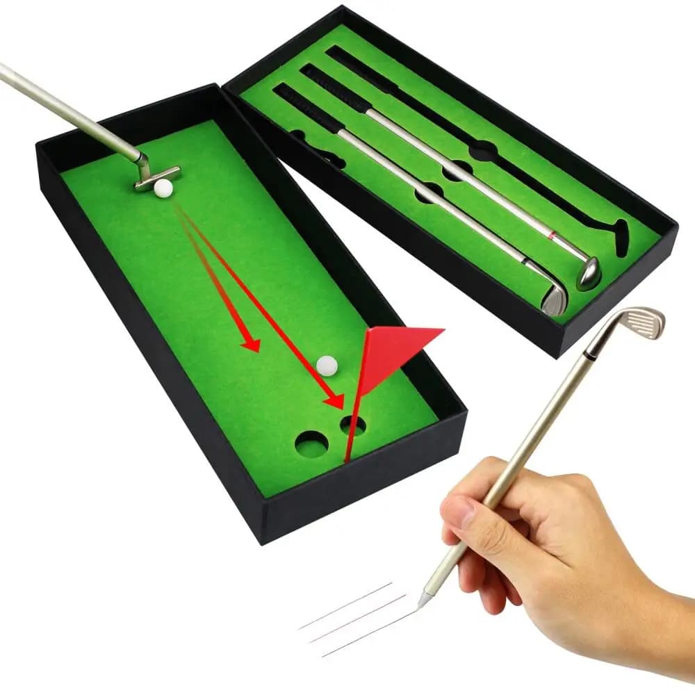 Set di penne da golf, mini penna da pallina da golf da tavolo, regalo, include putting green, 3 mazze, penne, palline e giochi da scrivania con bandiera