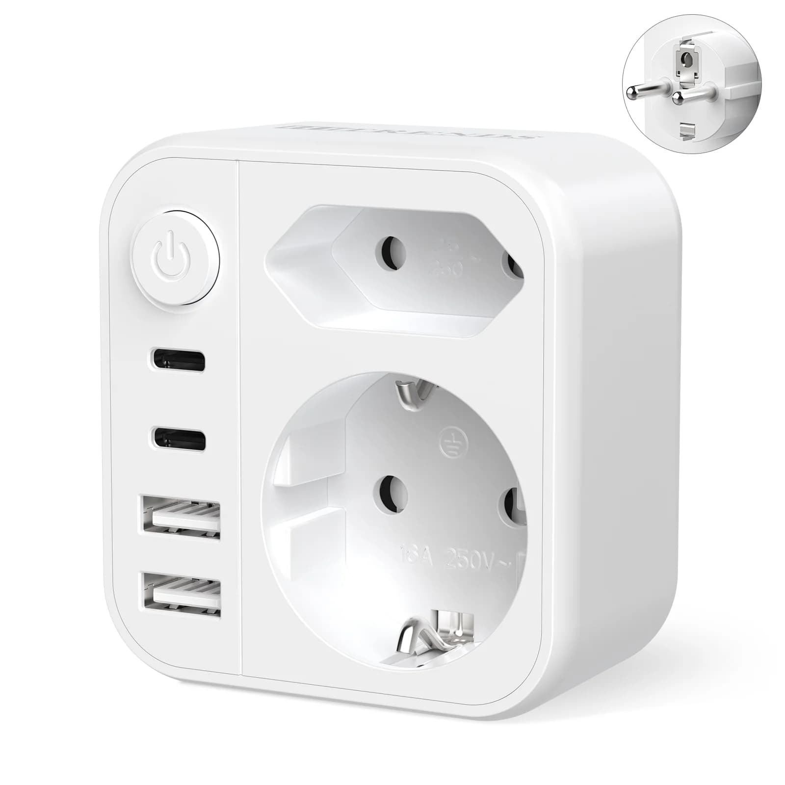 Presa adattatore di alimentazione UE 6 in 1 con spina Euro/Schuko USB C/USB A17W ricarica rapida/protezioni multiple essenziali per i viaggi
