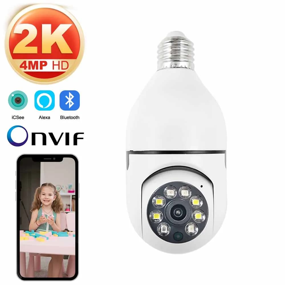 Lampadina E27 da 4 MP Telecamera IP WiFi Telecamera di videosorveglianza interna Protezione di sicurezza Baby Monitor Visione notturna a colori ICSEE