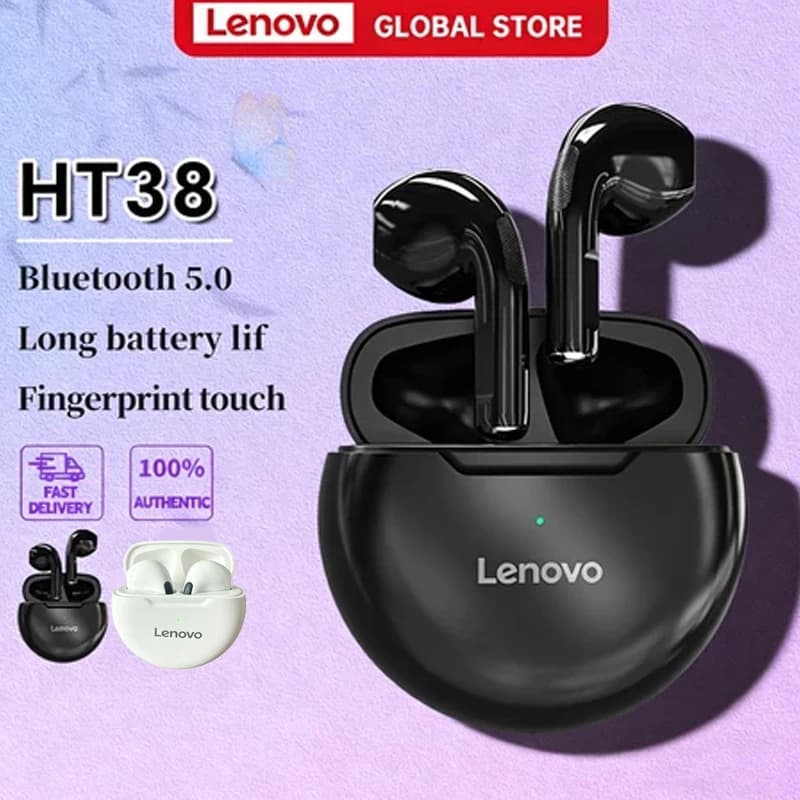 Original Lenovo HT38 Wireless Headphones, Bluetooth TWS Headphones, HD Stereo, Noise Reduction for Games and Calls, Music and Sport Headphones