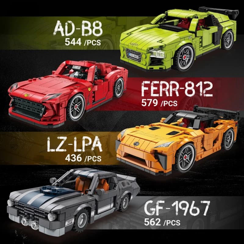 Blocchi da costruzione per modellini di auto sportive, assemblaggio di mini particelle, puzzle, regalo creativo