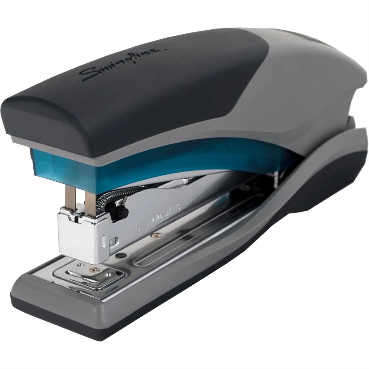 Cucitrice con capacità di 25 fogli, design anti-inceppamento e a sforzo ridotto, impugnatura morbida per un utilizzo confortevole, disponibile nei colori blu e grigio