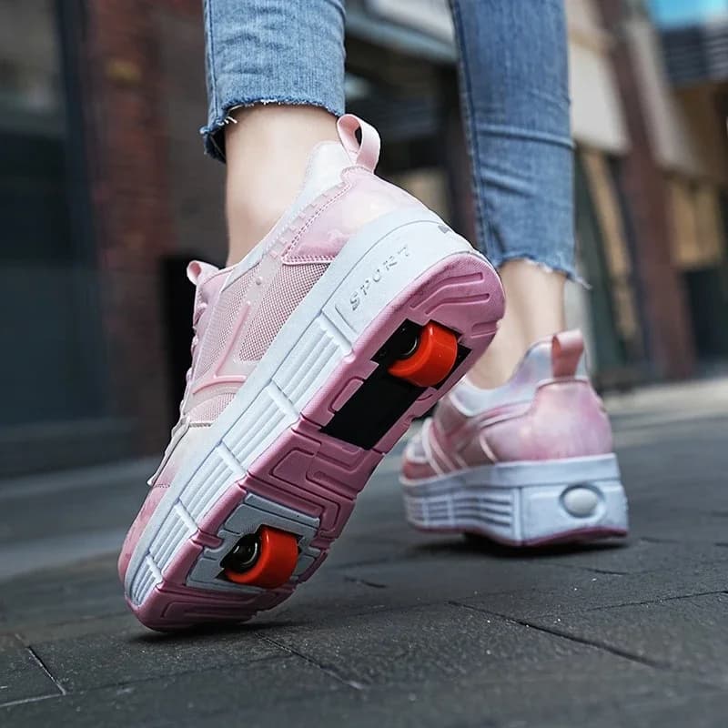 Scarpe da skate a rotelle per bambini a due ruote per bambini Ragazzi Ragazze Scarpe da ginnastica sportive Camminare Corsa Skateboard casual resistente all'usura