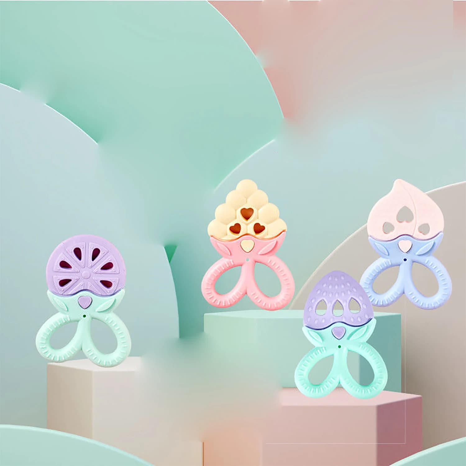 4pcs Fruit Gum Bite Le Mol denti giocattolo per neonati e bambini piccoli dentizione impugnatura formazione bocca desiderio colore casuale