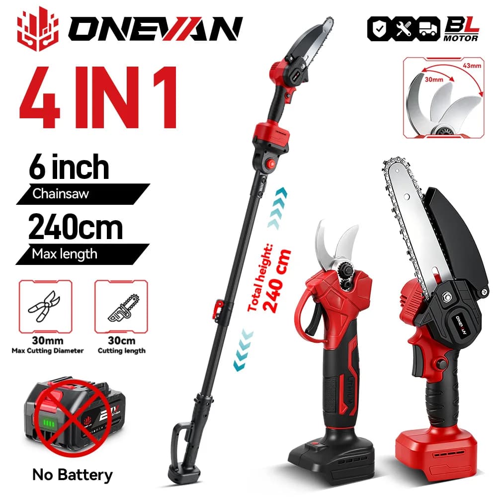 ONEVAN 198CM 3500W 3in1 Electric chainsaw without high pruning brushes and shears Scissors with telescopic drum rod ONEVAN 18V
