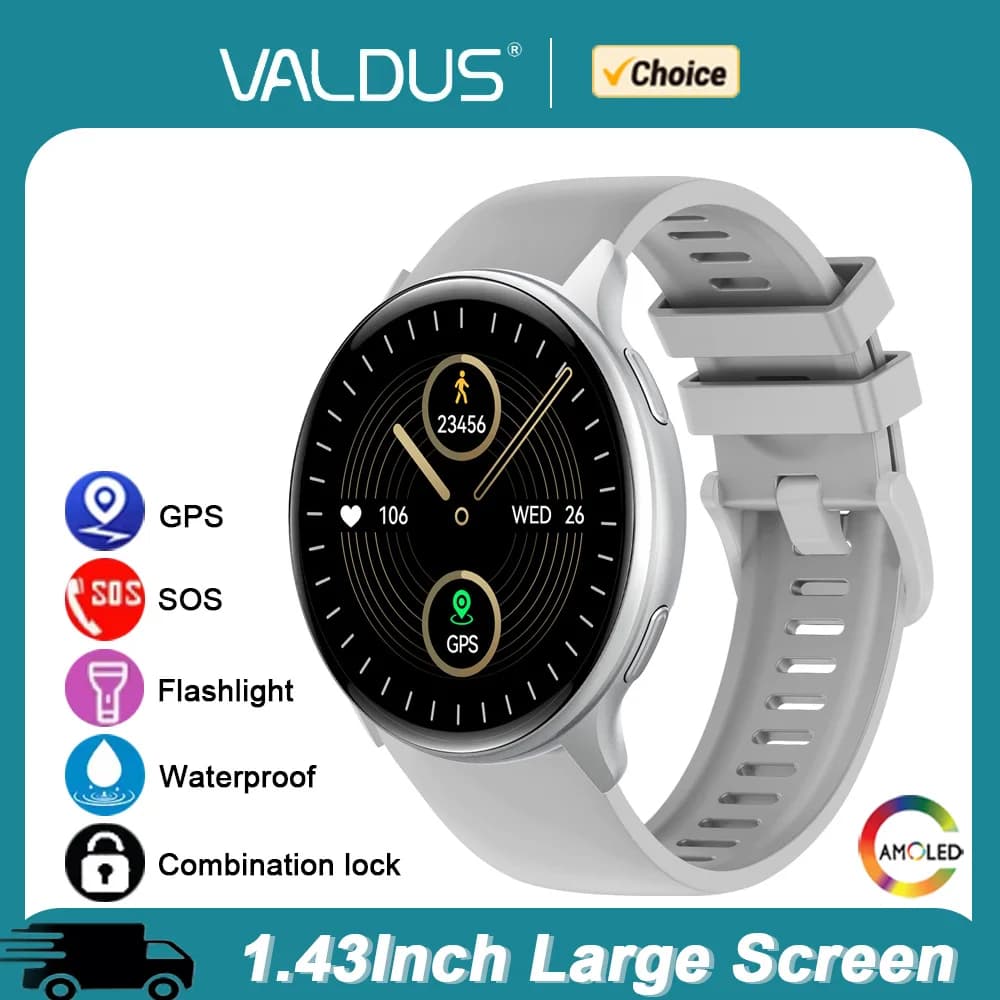 VALDUS VG53 Pro GPS Smartwatch Man Woman Fitness 100+ Sport Long-Term SOS AMOLED Smart Watch Battery for Android BT Ios