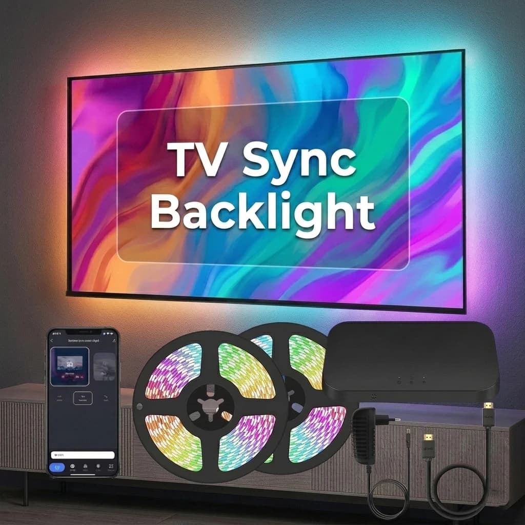 Kit di luci a LED per retroilluminazione TV Smart Ambient con sincronizzazione HDMI 2.1/2.0, controllo vocale Tuya Wifi Alexa e Google Assistant