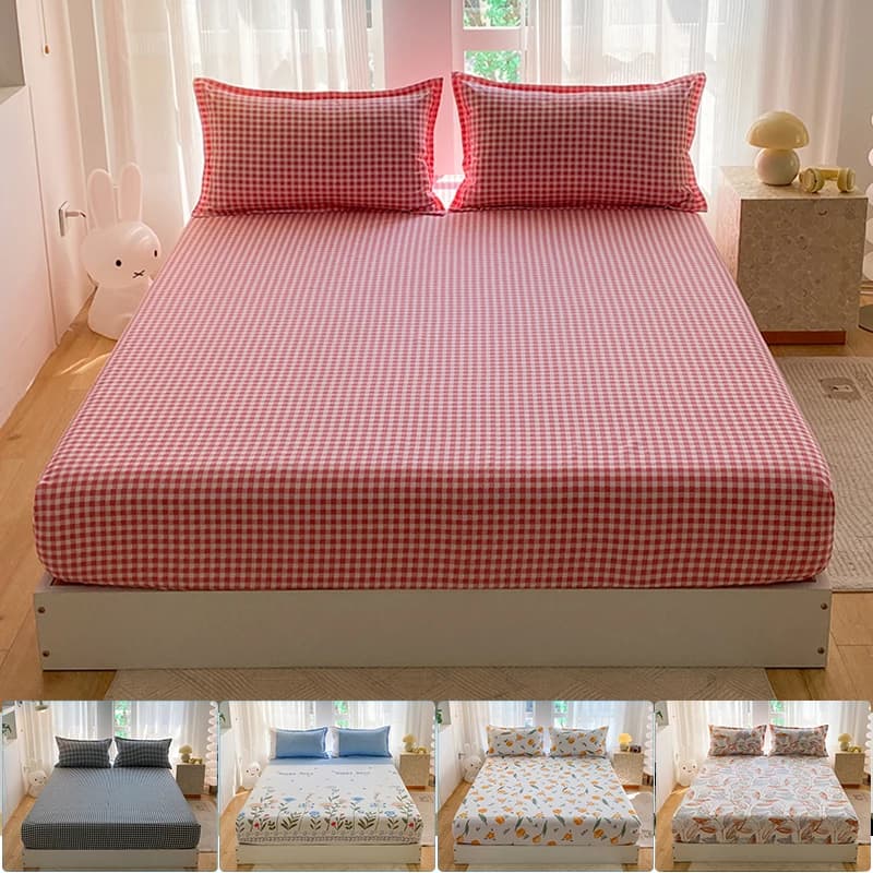 Lenzuolo con Angoli di Alta Qualità - Microfibra Morbida, Antirughe, Antiscivolo, Stile a Quadri, Misure Singolo/Matrimoniale/Queen/King