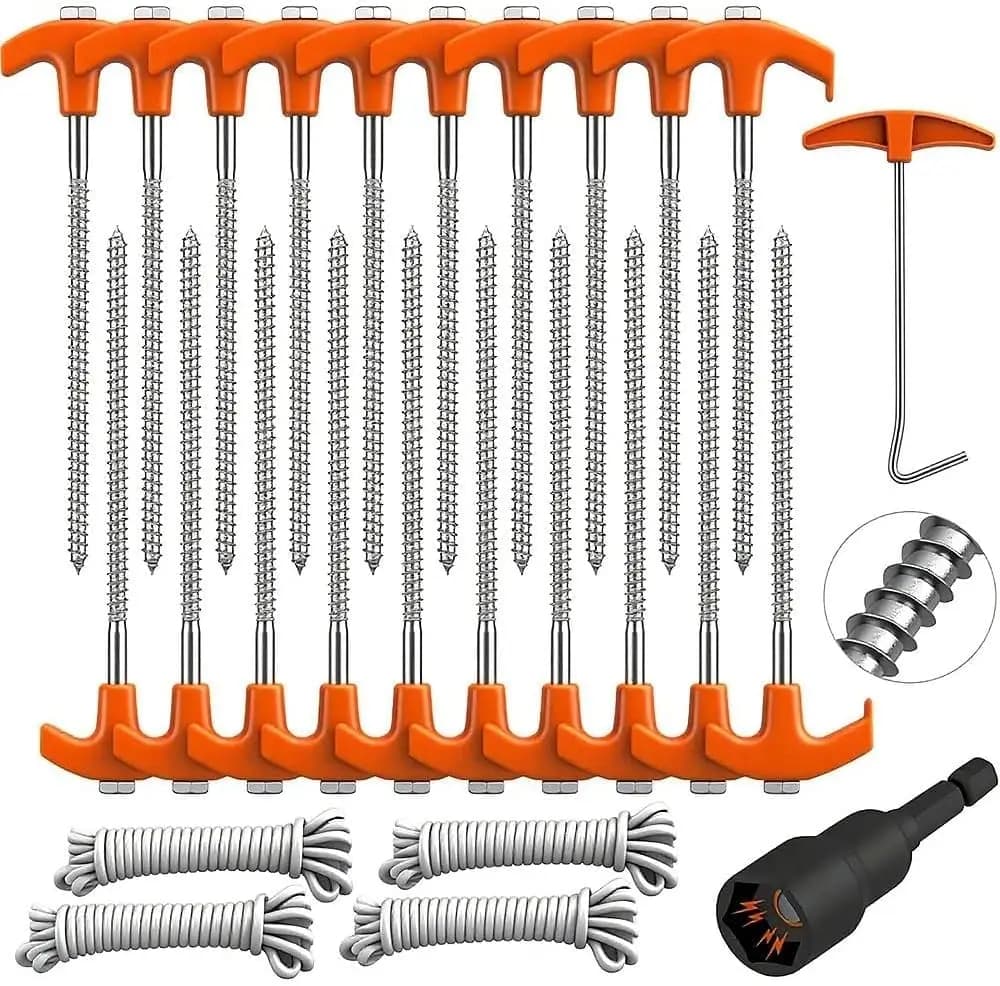 Set of 20 Robust Tent Pitch, 8 Inches, with Corda and Traction Hook for Camping