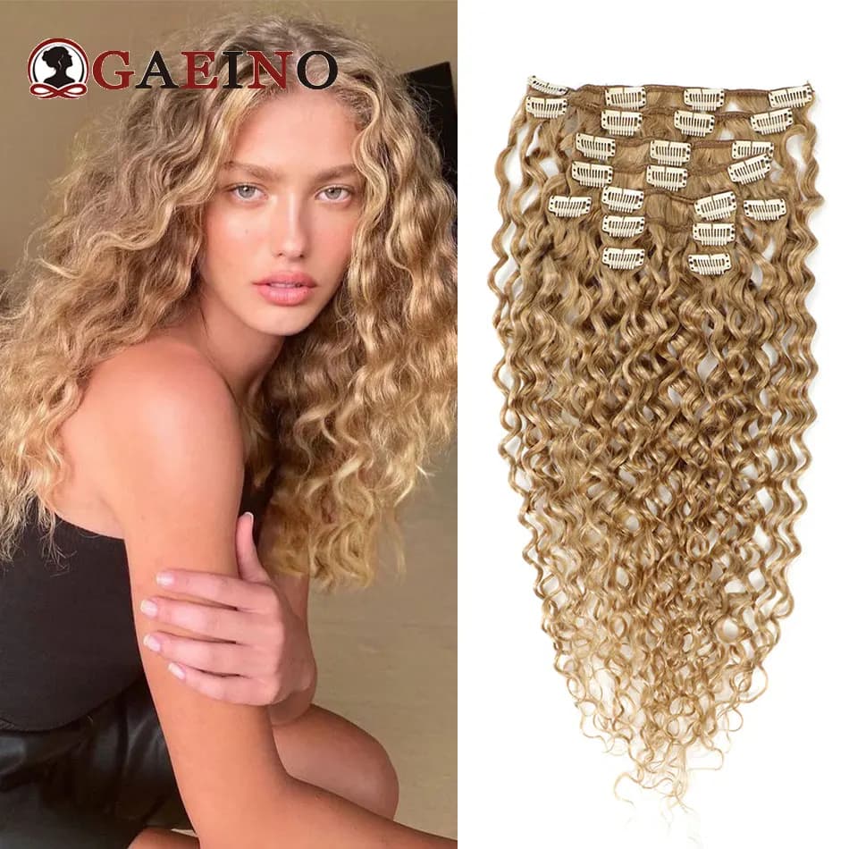 Clip for water wave in hair extensions Brazilian hair clips for human hair in 10 pieces / set Remy hair color honey blonde for women 14-28 inches