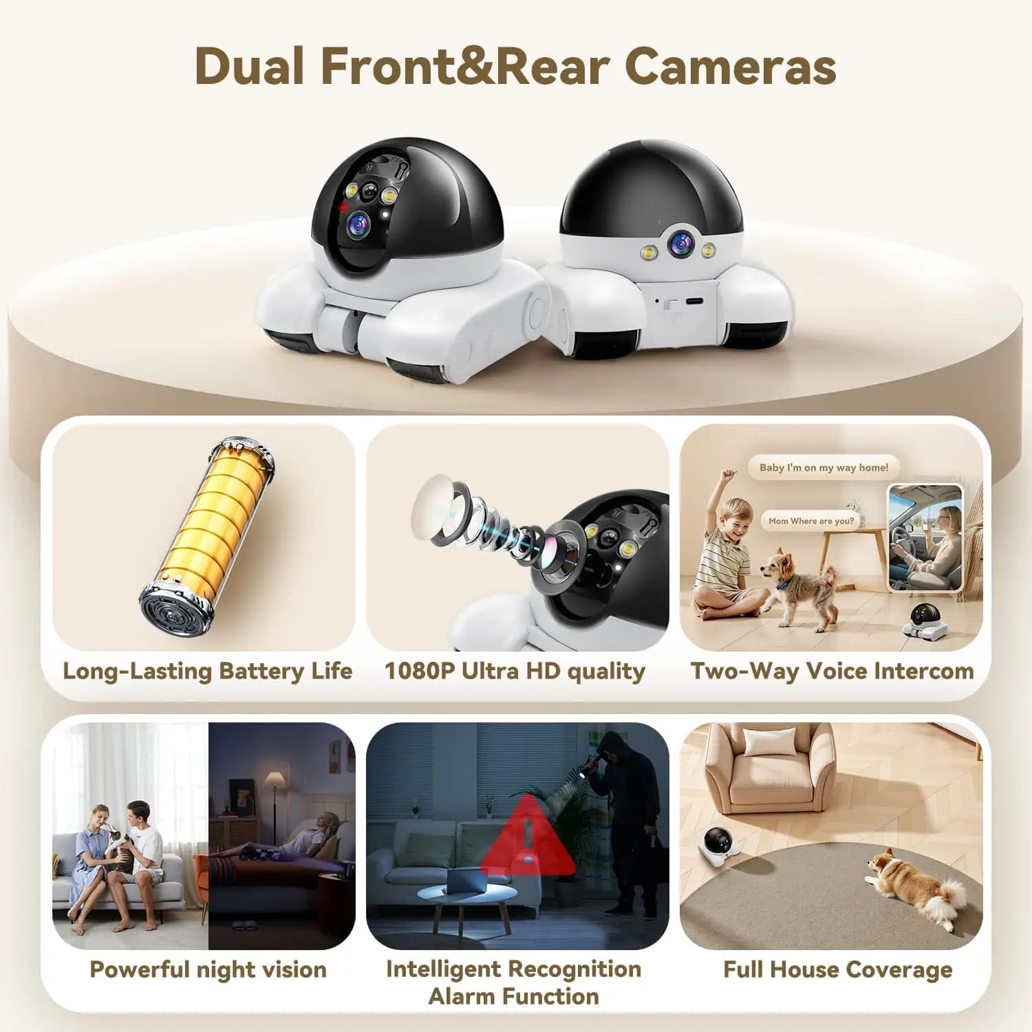 Era della Cam di Sorveglianza degli Animali Domestici | 360 ° Robot Came ra, Baby Pet Camer a, Dialogo bidirezionale, Rilevazione movimento, Cane/Gatto/Bambino/Anziani