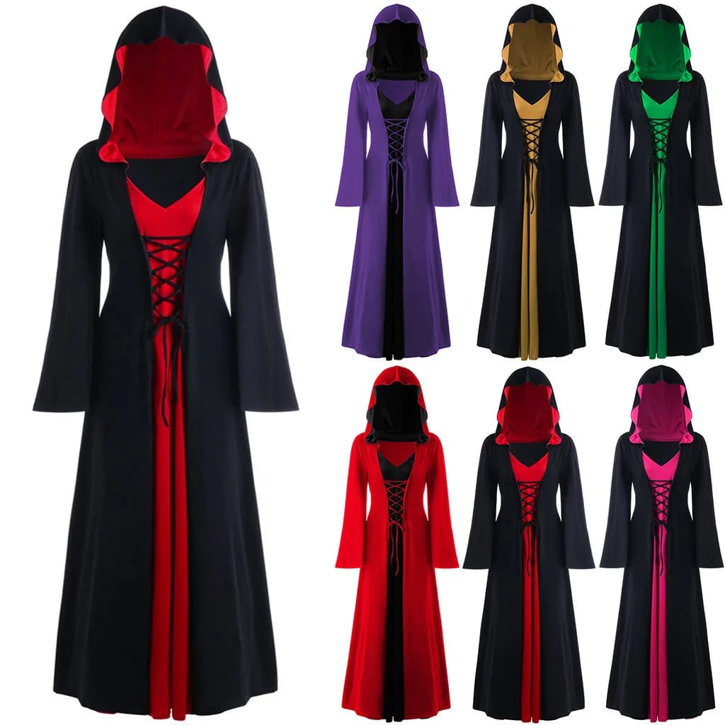 Medieval dress for women Vintage hoodie with laces Adult dress Retro costume Cosplay Halloween Spaventful Vampire Strega Long dress