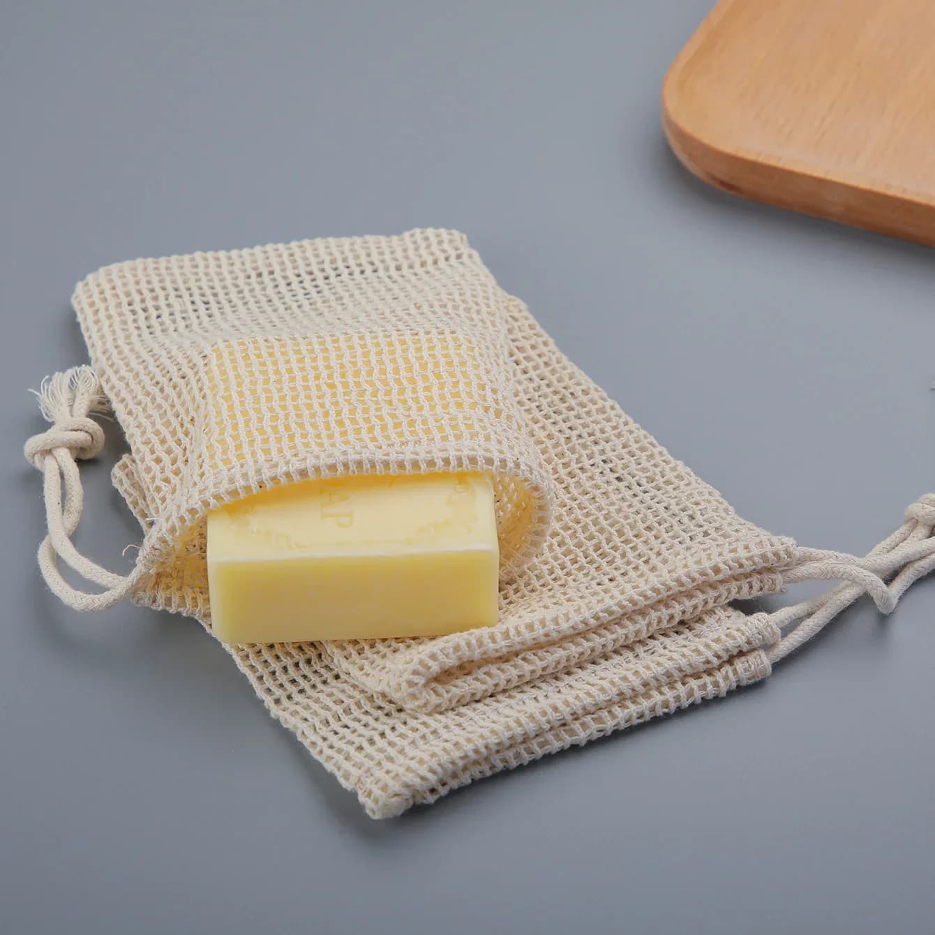 Natural cotton soap bag, 3 pieces Eco-friendly cotton mesh soap bag handmade for body cleaning and skin care