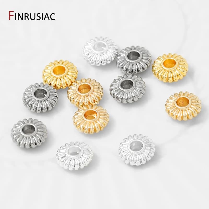 14K gold plated brass striped flat spacers, beads separators, bulk beads Necklace DIY bracelet making accessories