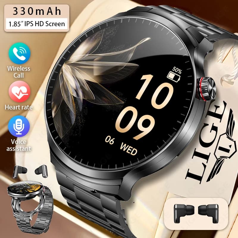 LIGE Smartwatch 2 in 1 for Man with Headphones, Smart Watch with Bluetooth TWS Headphones, Cardiac and Oxygen Frequency Monitoring in Blood, Waterproof, 2026