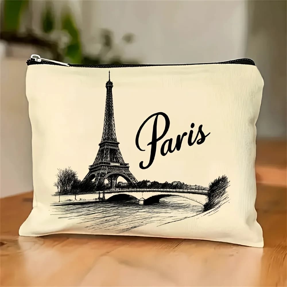 A Paris theme printed makeup bag: multifunctional zipper case, jewelry store bag, small bag with perfect travel zipper.