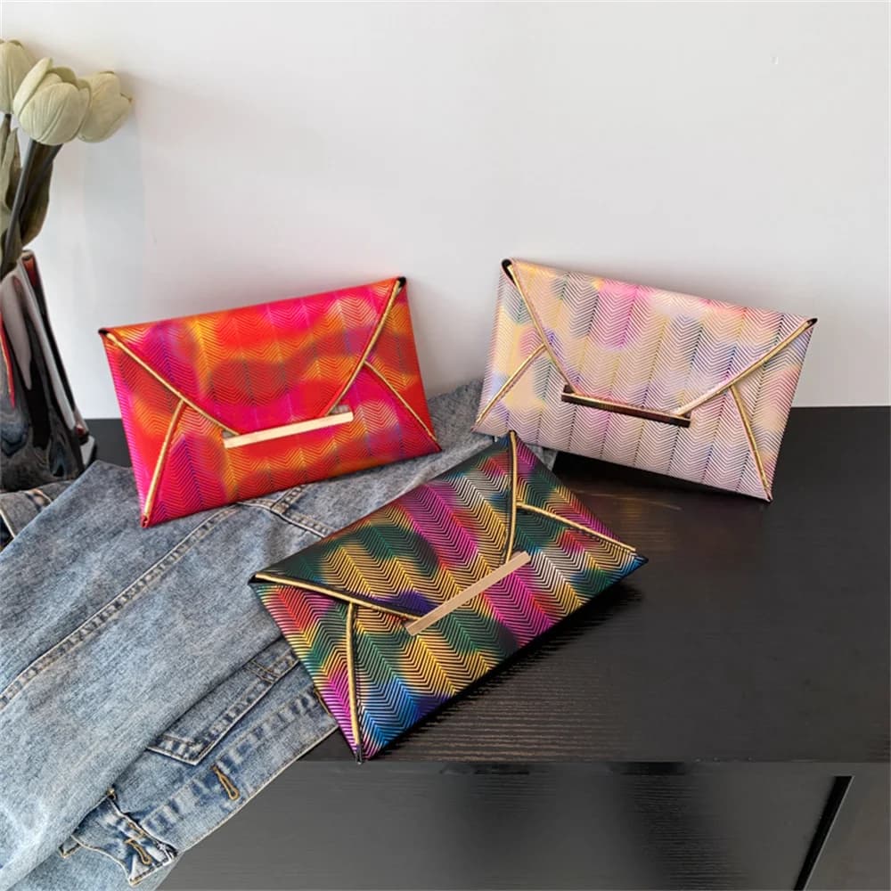 Women's PU Fashion Banquet Bag PU Women's Night Bag For Dresses Luxury Phone Bag Colorful Envelope Bag