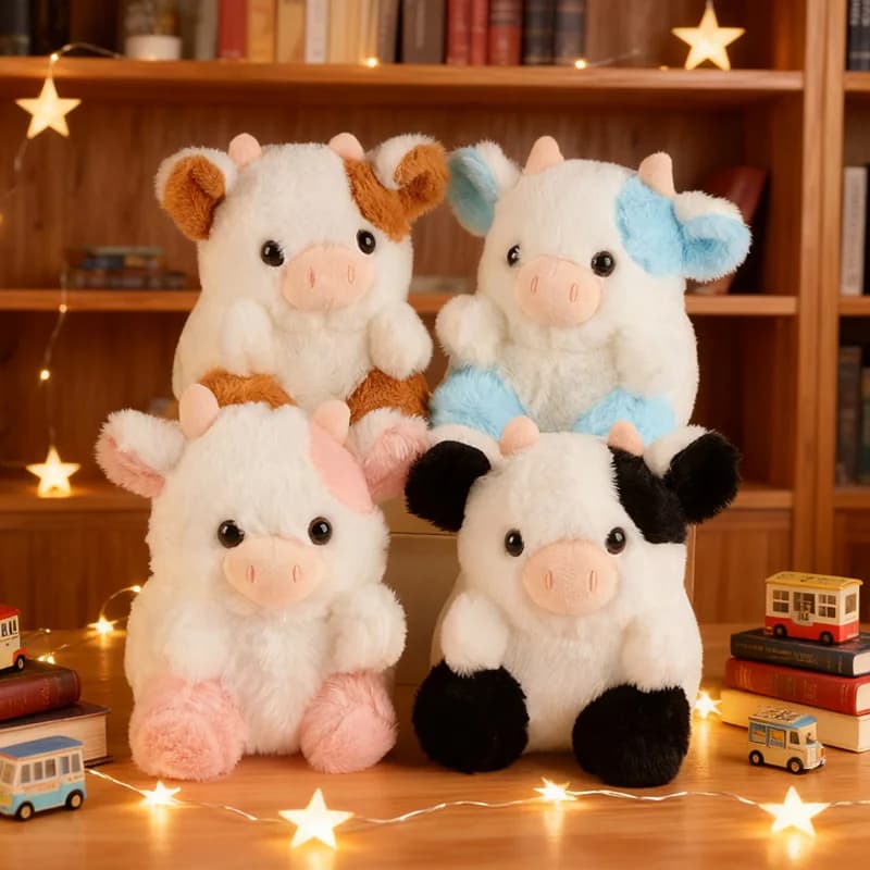 Giocattoli di peluche di mucca da latte da 20 cm Bambole di animali super morbide e delicate sulla pelle Squisiti articoli decorativi per il desktop Regali di compleanno per gli amici