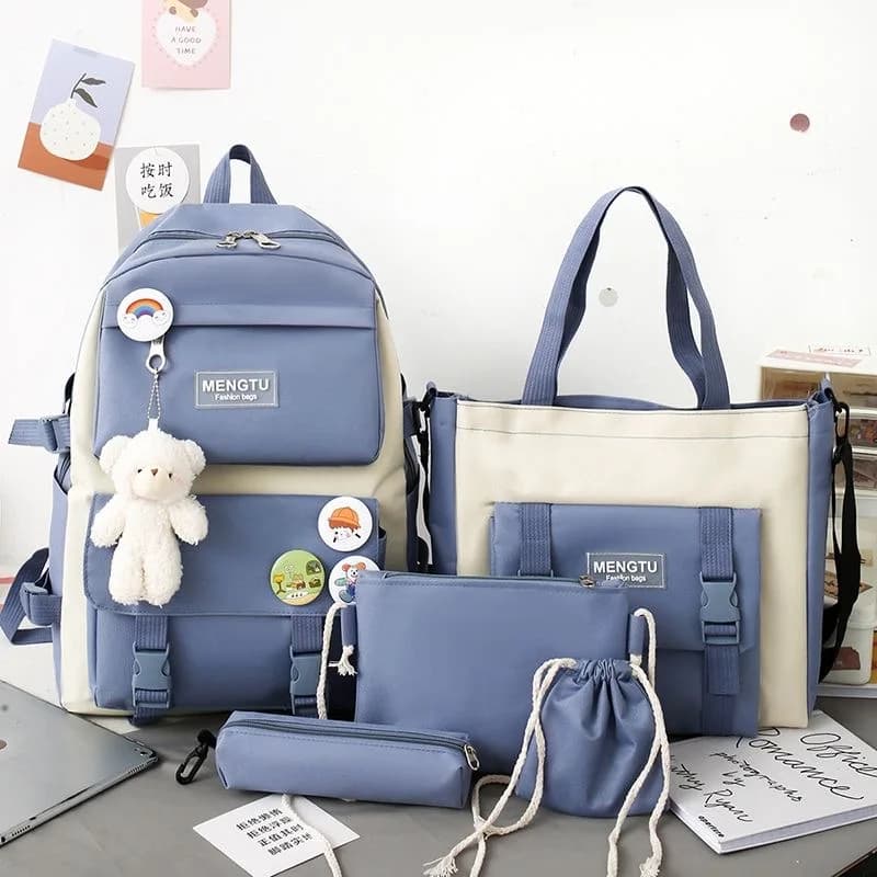 Kit da 5 pezzi zaino moda femminile signora ad alta capacità impermeabile college trendy ragazze borse da scuola per laptop borsa da viaggio per ragazza carina