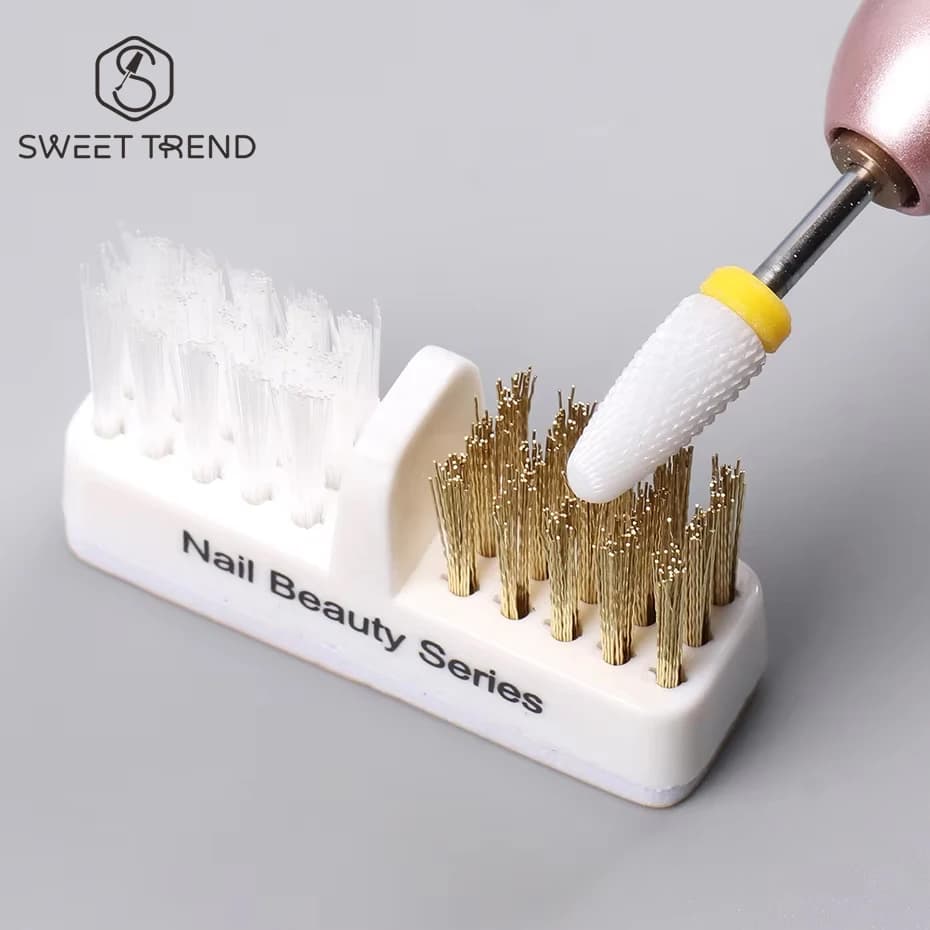 1pc brush for cleaning of electric nail grinding head drill tips for portable manicure cleaner double brush in copper wire supplies for clean tools