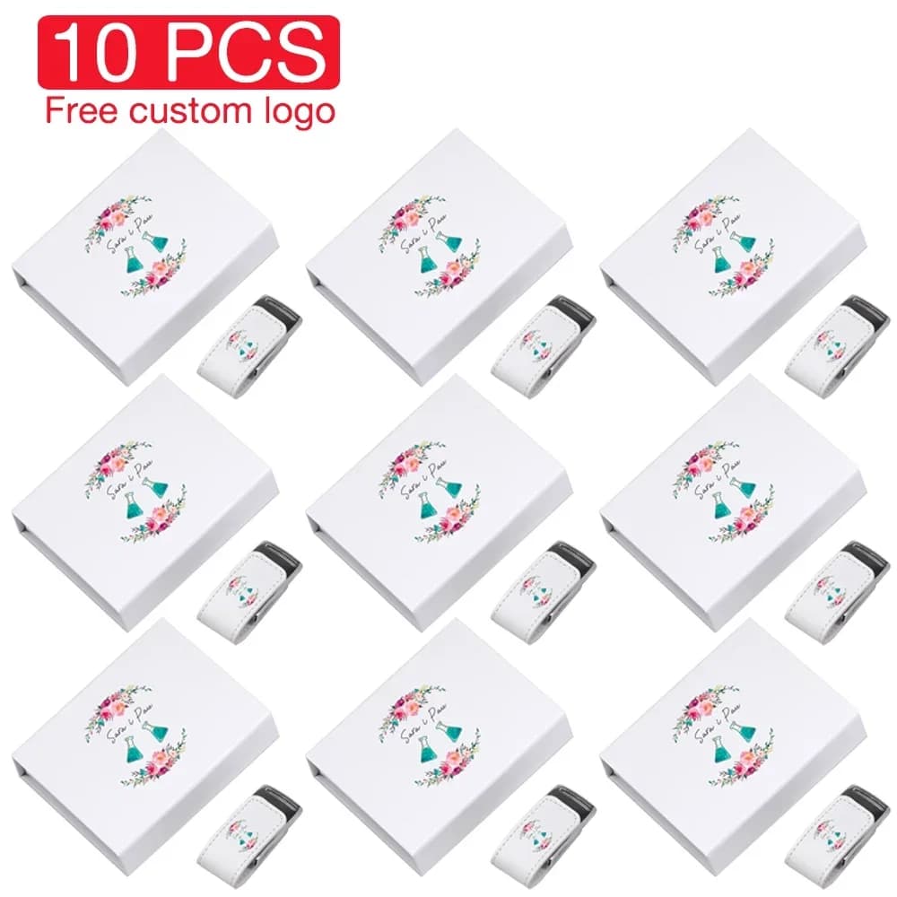JASTER 10 PZ LOTTO Chiavetta USB Logo personalizzato gratuito Pen Drive Memory Stick in pelle Scatola bianca Pendrive 128 GB 64 GB Stampa a colori