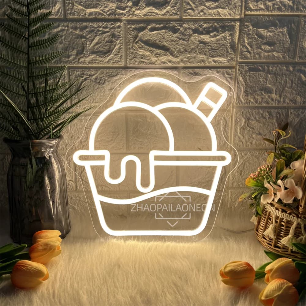 Insegna al neon a LED per gelato per la decorazione del negozio di tè al latte, ristorante, studio, parete a LED, decorazione della stanza delle feste, insegna aziendale, luci al neon